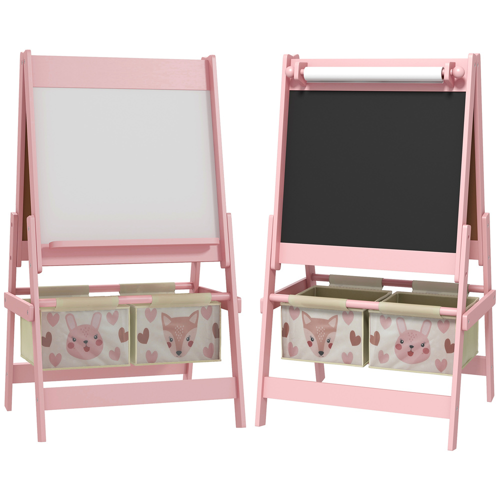 AIYAPLAY Three-In-One Kids Easel with Paper Roll, Art Easel, with Storage - Pink