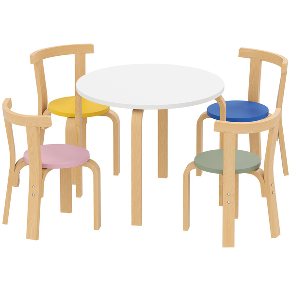 AIYAPLAY 5 Piece Kids Table and Chairs Set, Wooden Toddler Table and Chairs Set for Nursery, Playroom, Classroom, for 3-8 Years