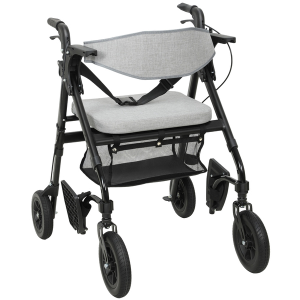 HOMCOM Rollator Walker Wheelchair, with Seat - Grey