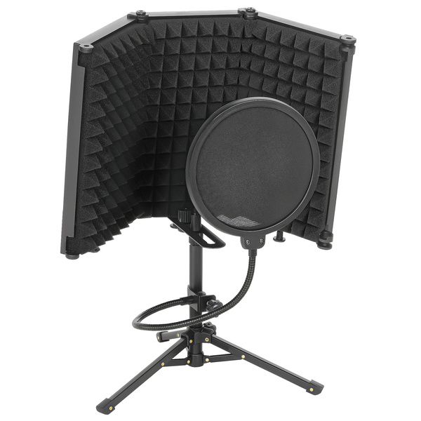 HOMCOM Studio Microphone Isolation Shield with Pop Filter and Tripod Stand, Foldable Adjustable Recording Studio Equipment, 3-Panel High Density Absorbent Foam Shield with 3/8" Threaded Mount, Black