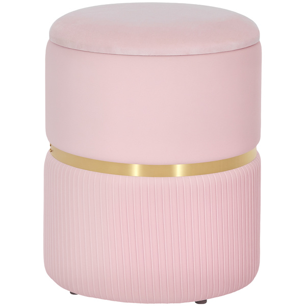 HOMCOM Velvet-Feel Storage Ottoman - Pink