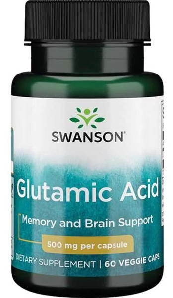 Swanson Glutamic Acid 500mg for Cognitive Function Support 60 Vcaps