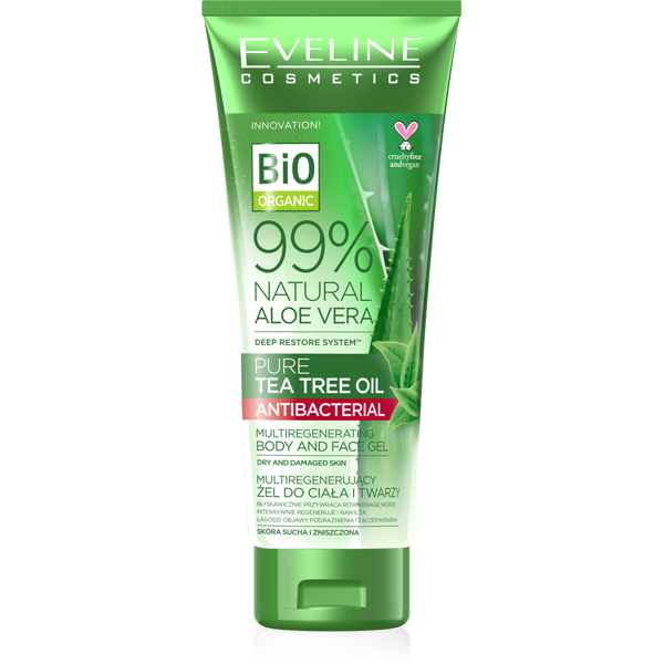 Eveline 99% Natural Aloe Vera Multifunction Gel for Body and Face with Tea Tree Oil 250ml Best Before 15.06.26