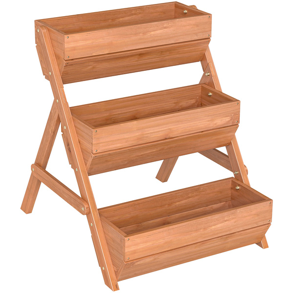 Outsunny 3 Tier Raised Garden Bed Wooden Elevated Planter Box Kit, 66L for Flower, Vegetable, Herb, 65x75x78cm, Brown