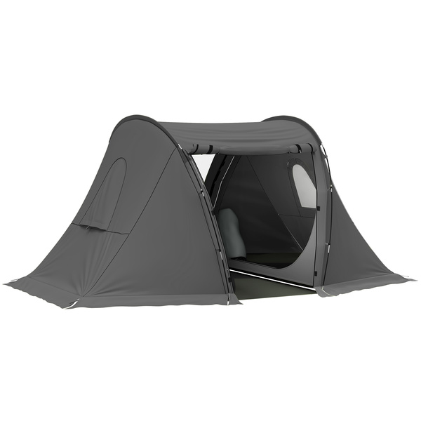 Outsunny 3 Man Camping Tent with Living Area and 2 Bedrooms, 3000mm Waterproof Family Tent with Sewn-in Groundsheet and bag, Portable Dome Shelter for Hiking, Festival, Backpacking, Drak Grey