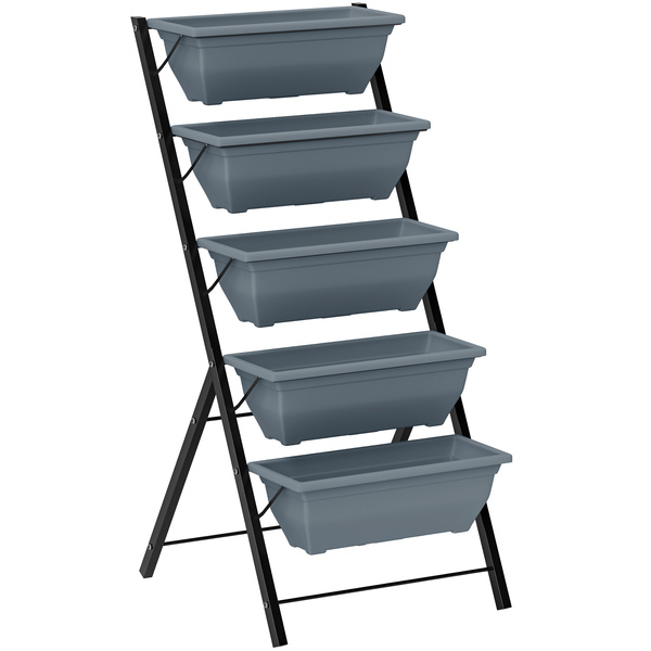 Outsunny 5-Tier Raised Garden Bed, Vertical Ladder Plant Stand with 5 Removable Boxes, Drainage Holes and Plugs, Indoor Outdoor Elevated Flower Herb Growing Box for Garden Patio Balcony, Grey
