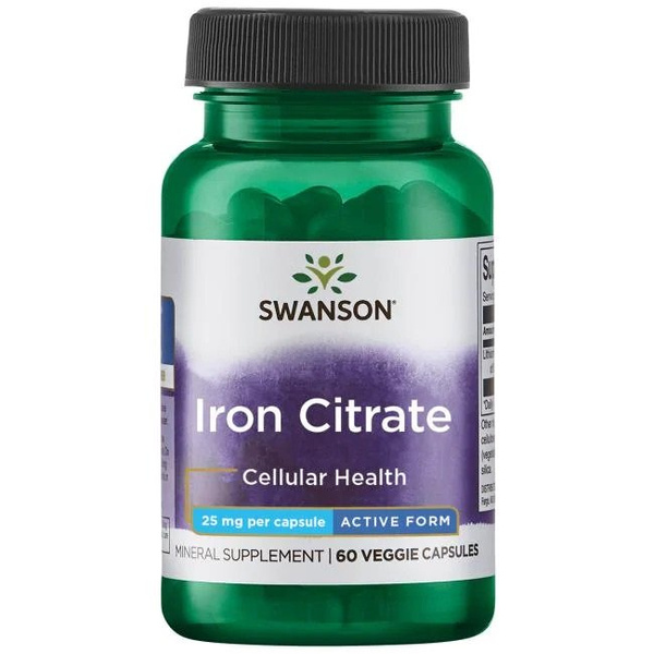 Swanson Iron Citrate 25mg for Fatigue and Immunity 60 Vcapsules