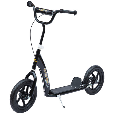 HOMCOM Kids Scooter Kick Scooter, with 12" EVA Tyres, Rear Brake, Big Wheels Scooter for 5-12 Years , Black