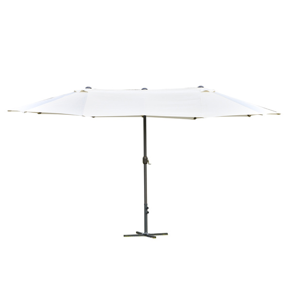 Outsunny 4.6M Sun Umbrella Canopy Double-sided Crank Sun Shade w/ Cross Base Off White
