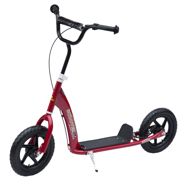 HOMCOM Kids Scooter Kick Scooter, with 12" EVA Tyres, Rear Brake, Big Wheels Scooter for 5-12 Years , Red