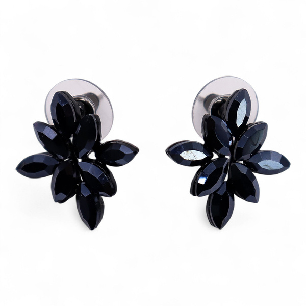 Jet Black - Vintage Glass - Flowers - Earrings