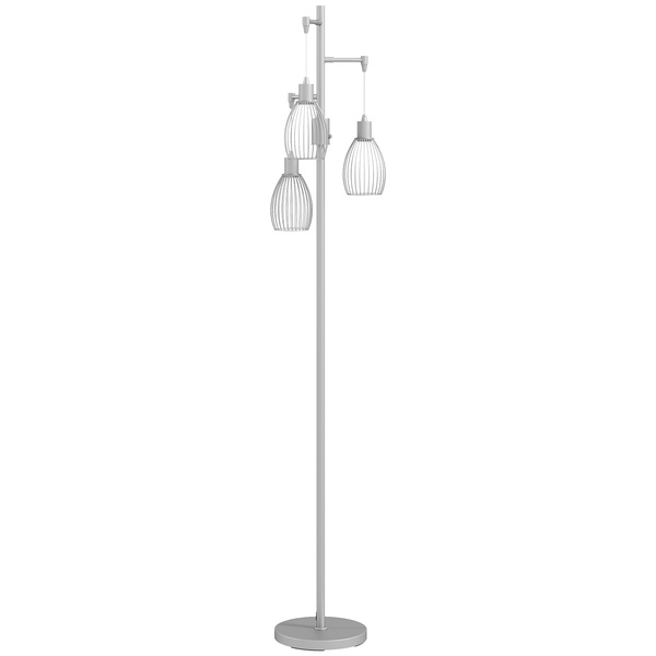 HOMCOM 3-Light Floor Lamp, 170cm Industrial Dimmable Standing Lamp with Steel Wire Cage Lampshades for Living Room, Bedroom, Dining Room, Study, Bulb Not Included, Silver Tone