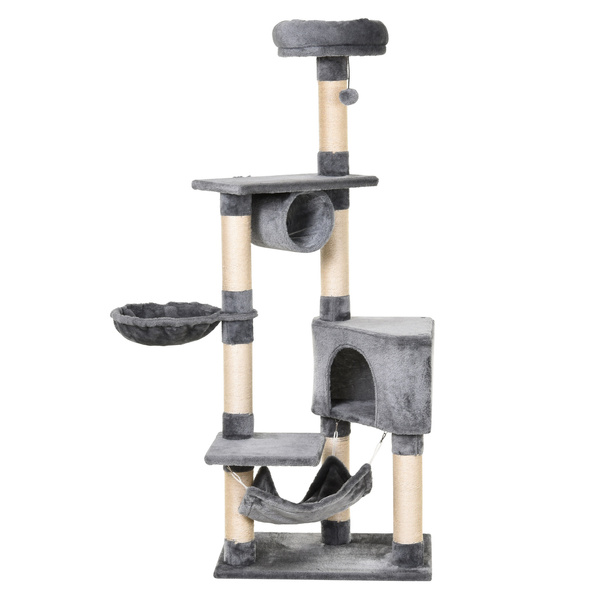 PawHut Cat Tree for Indoor Cats Condo Tower Multi-level Height 150CM  Kittens Activity Stand House with Toys & Various Scratching Posts