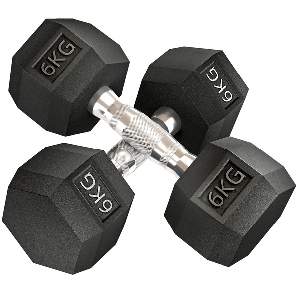 HOMCOM 2x6kg Hex Dumbbells Set Rubber Dumbbells Weight Lifting Equipment Fitness Home Gym