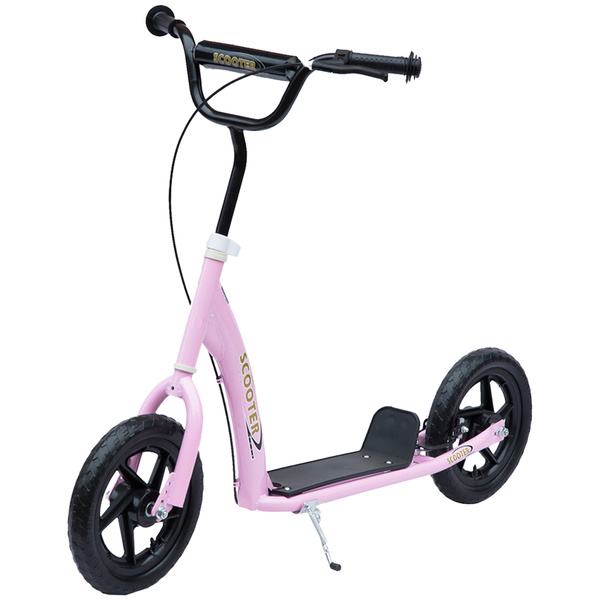 HOMCOM Kids Scooter Kick Scooter, with 12" EVA Tyres, Rear Brake, Big Wheels Scooter for 5-12 Years , Pink