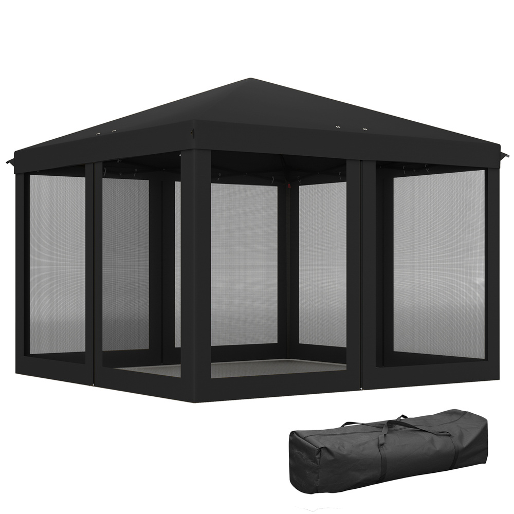 Outsunny 3 x 3 m Pop Up Gazebo, 420D Garden Tent Canopy with Removable Mesh Sidewall Netting, Carry Bag for Garden Patio Outdoor, Black