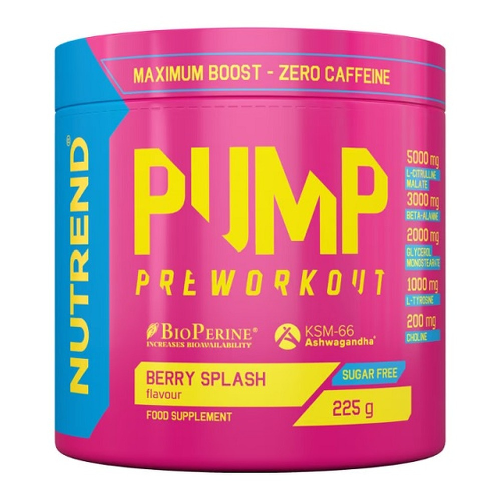 Nutrend Pump Pre-Workout for Muscle Pump without Caffeine Berry Splash 225g
