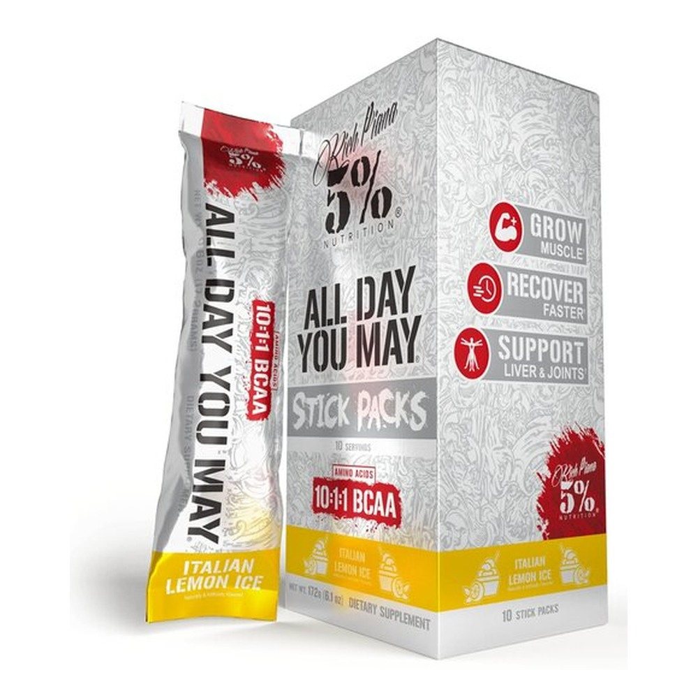 5% Nutrition AllDayYouMay Legendary Series BCAA Powder in Italian Lemon Ice Flavour For Muscle Growth and Recovery 10 Stick Packs