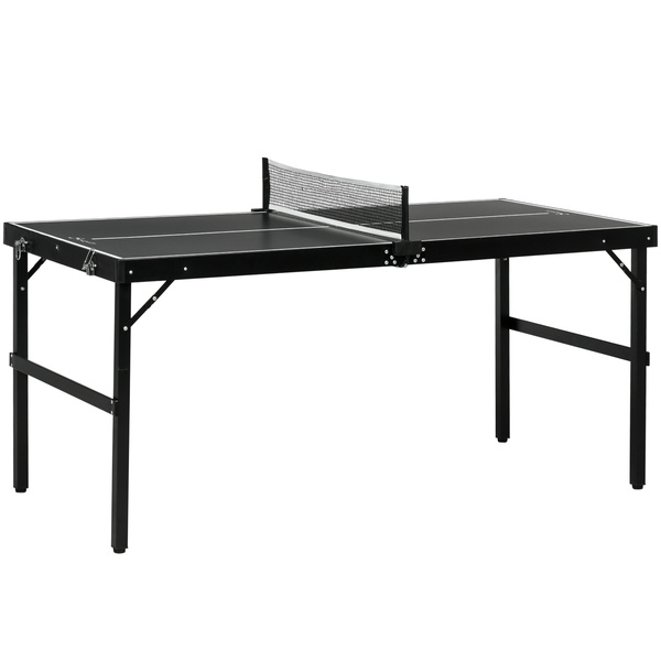 SPORTNOW 5ft Mini Table Tennis Table, Folding Ping Pong Table with Net and Aluminium Frame, Portable Ping Pong Game Set for Indoor Outdoor Use, Black