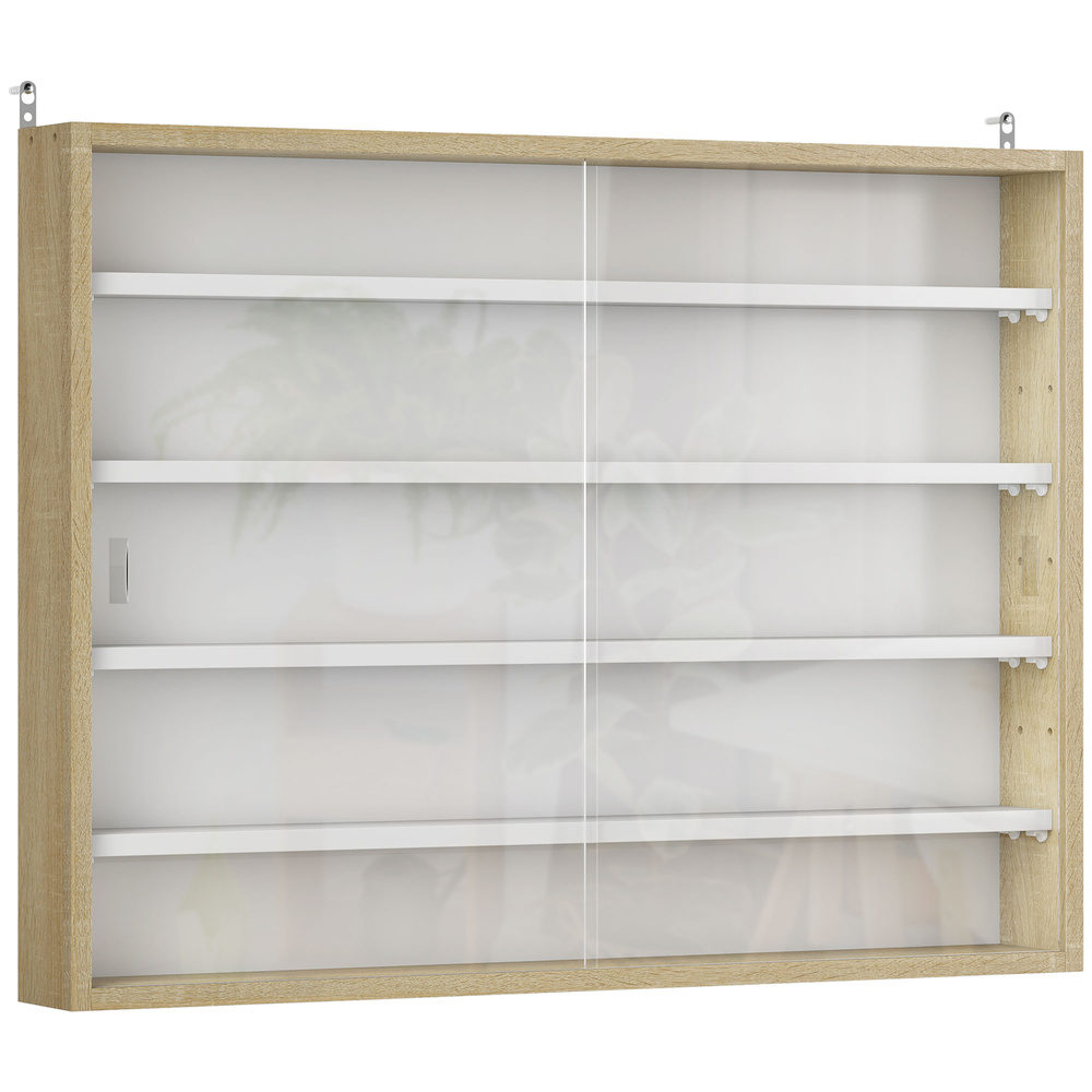 HOMCOM 5-Tier Wall Display Shelf Unit Cabinet w/ 4 Adjustable Shelves Glass Doors Home Office Ornaments 60x80cm Natural