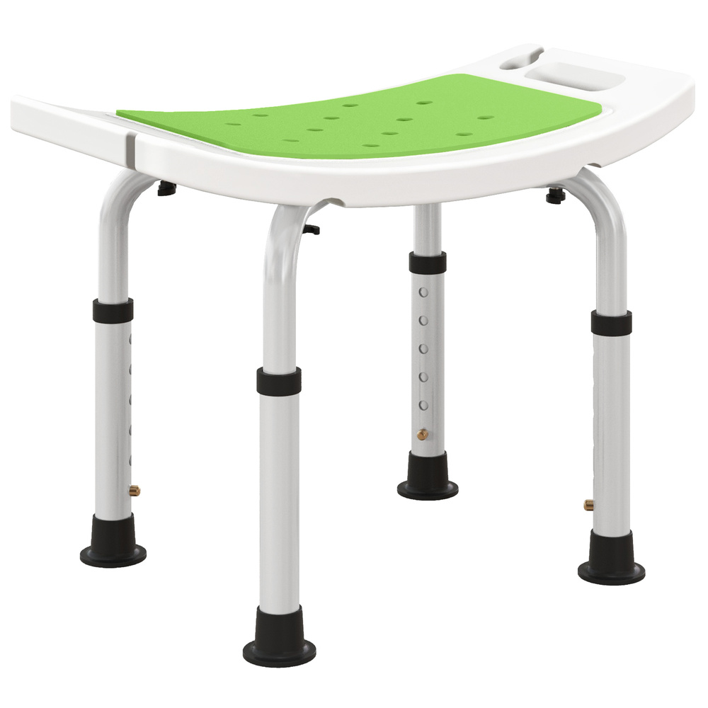 HOMCOM Shower Chair, Adjustable Height Shower Stool with Aluminium Frame and Non-Slip Feet, Bathtub Stool Seat for Elderly Disabled Handicap, Green