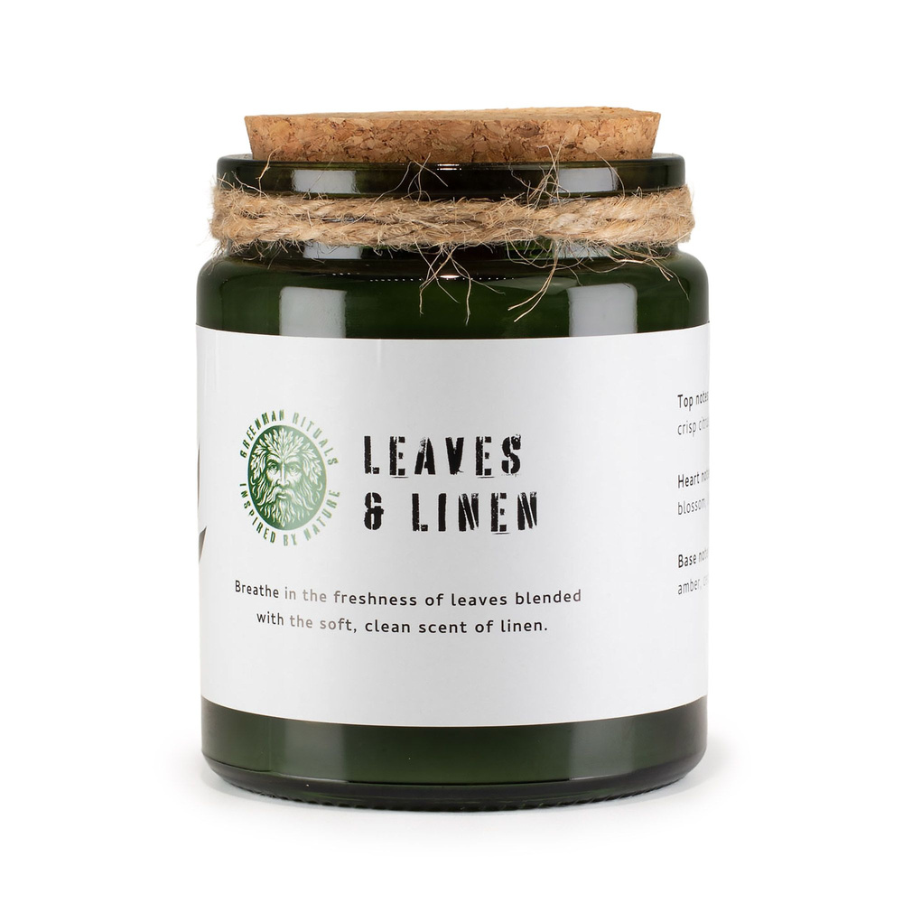 Greenman Woodwick Soy Candle - Leaves and Linen