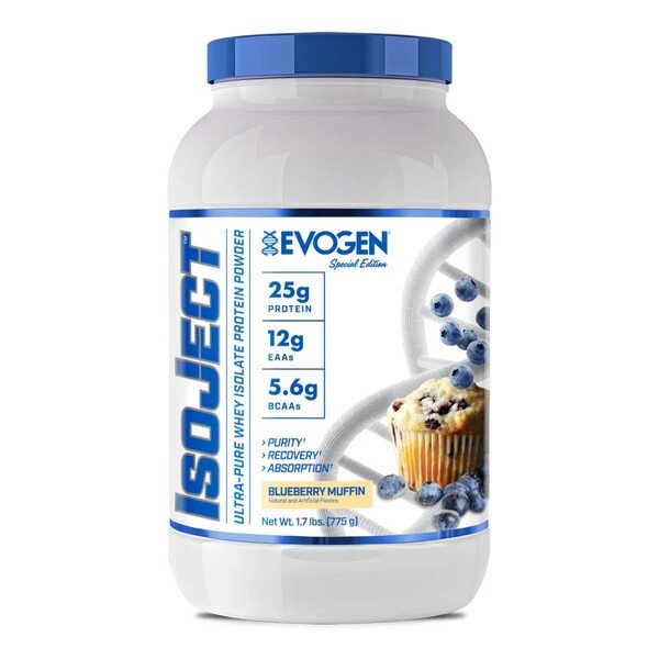 Evogen IsoJect Whey Protein Isolate for Muscle Recovery Blueberry Muffin 775g