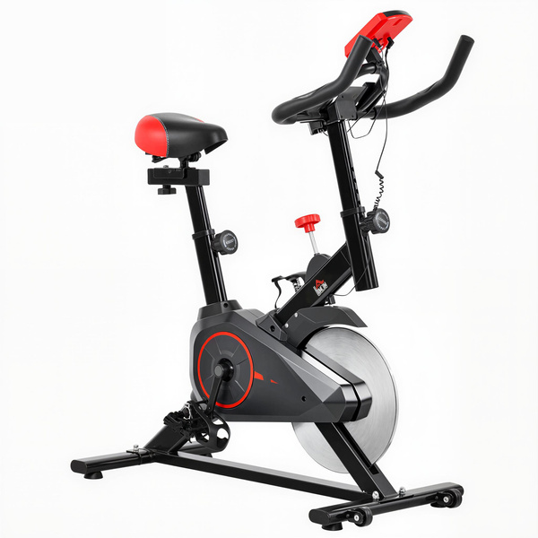 HOMCOM Indoor Upright Exercise Bike Machine, with Adjustable Seat, Resistance, Handlebar, LCD Display