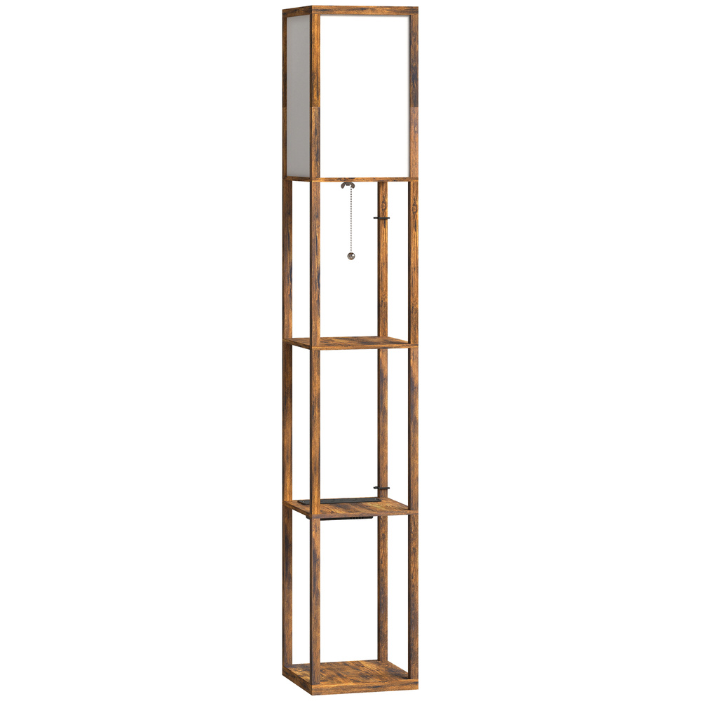 HOMCOM Floor Lamp with Shelves, 4 Layer Standing Lamp with USB Ports, 3 Colour Temperature, Rustic Brown