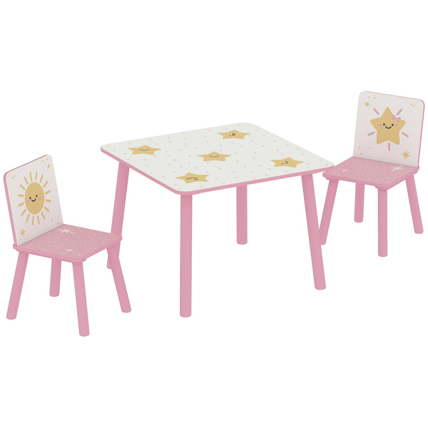 AIYAPLAY 3-Piece Toddler Table and Chair Set, Kids Table with 2 Chairs Set for Bedroom, Nursery, Playroom, Pink