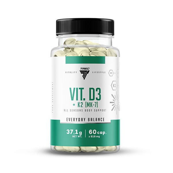 Trec Nutrition Vit D3 + K2 MK-7, supporting bones and immunity, 60 capsules