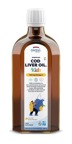Osavi Norwegian Cod Liver Oil Kids 500mg Omega 3 Lemon 250 ml