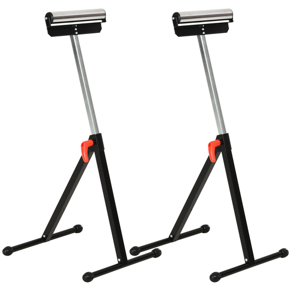 HOMCOM Set of 2 Folding Roller Stand, Material Support Pedestal with Ball Bearing Roller Height Adjustable Portable, Metal Construction, Black