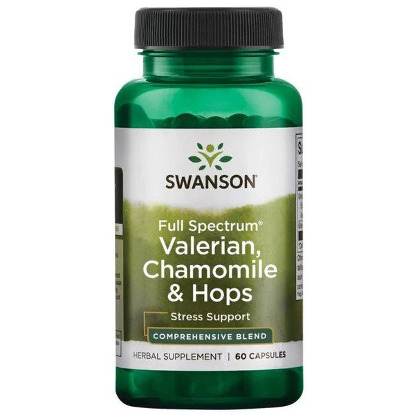 Swanson Valerian Chamomile & Hops for Relaxation and Calm Sleep 60 Capsules
