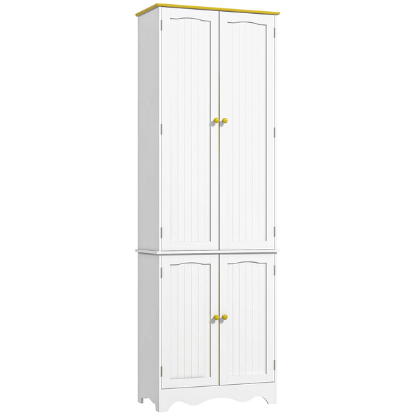 HOMCOM Freestanding 4-Door Kitchen Cupboard, Storage Cabinet Organizer with 4 Shelves, 183cm, White
