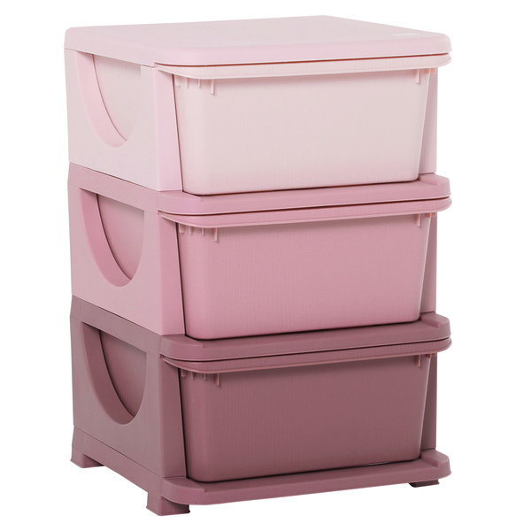HOMCOM 3 Drawers Plastic Storage Units, 3 Tier Kids Storage Units, Children Toy Chest for Nursery, Playroom, Bedroom, Pink