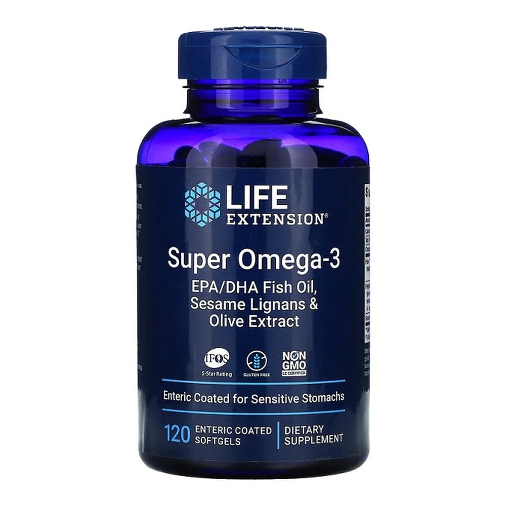 Life Extension Super Omega-3 EPA/DHA with Sesame Lignans and Olive Extract for Heart and Brain Health 120 Softgels