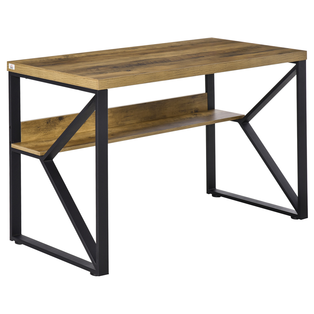 HOMCOM Computer Desk Writing Desk Home Office PC Laptop Workstation with Storage Shelf 120 x 60 x 76cm Black Brown Wood Effect