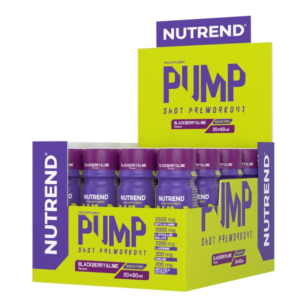 Nutrend Pump Pre-Workout Shot Blackberry & Lime For Muscle Pump and Focus 20 x 60 ml