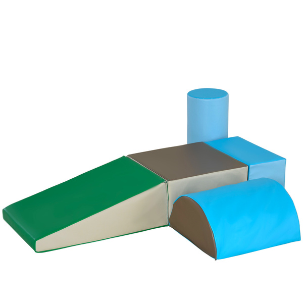 HOMCOM 5 Piece Kids Soft Play Set, Climb and Crawl Activity Toys Set for Baby Toddler, Soft Foam Blocks Indoor Play Equipment Learning Toys Blue