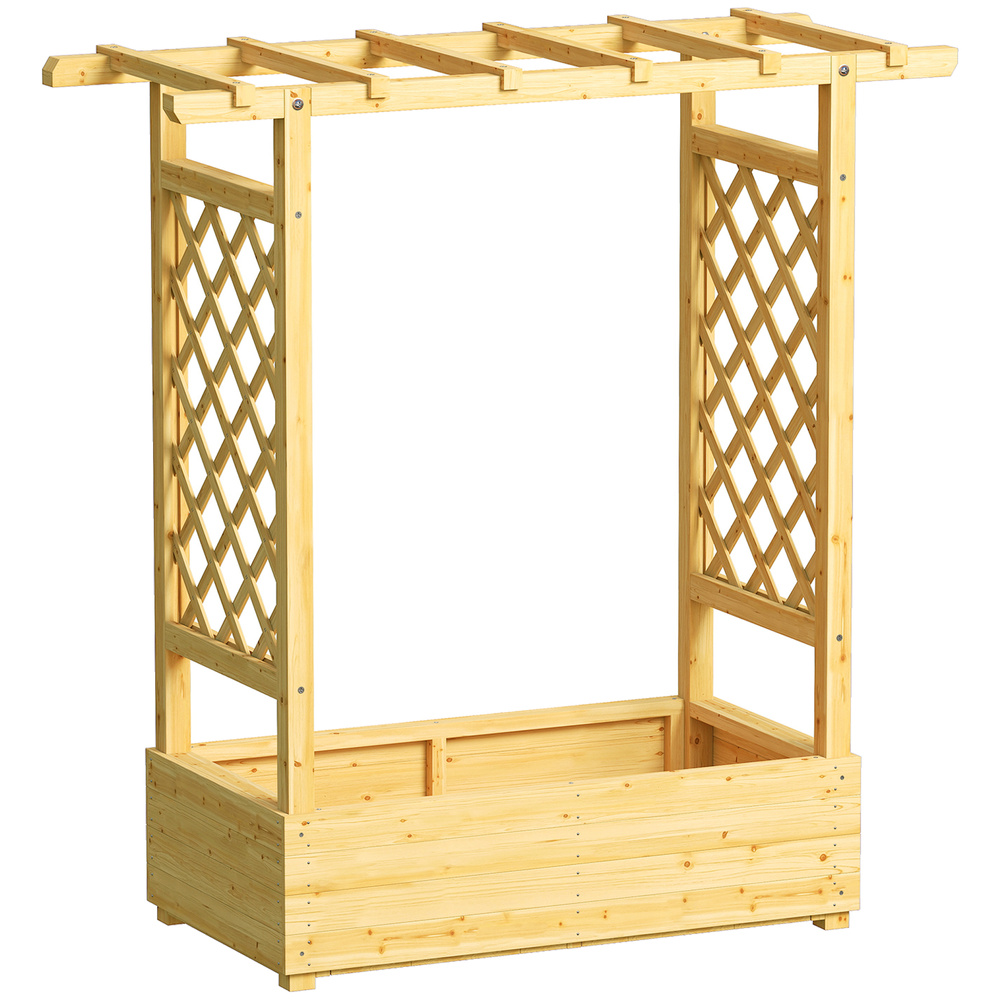 Outsunny Garden Planter with Trellis, Wooden Raised Bed for Garden with Hanging Roof and Drainage Holes, Outdoor Trellis Planter Box for Vegetables, Herbs and Flowers, 110 x 44 x 113 cm, Natural