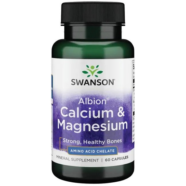 Swanson Albion Calcium and Magnesium for Bone and Cardio Support 60 Capsules