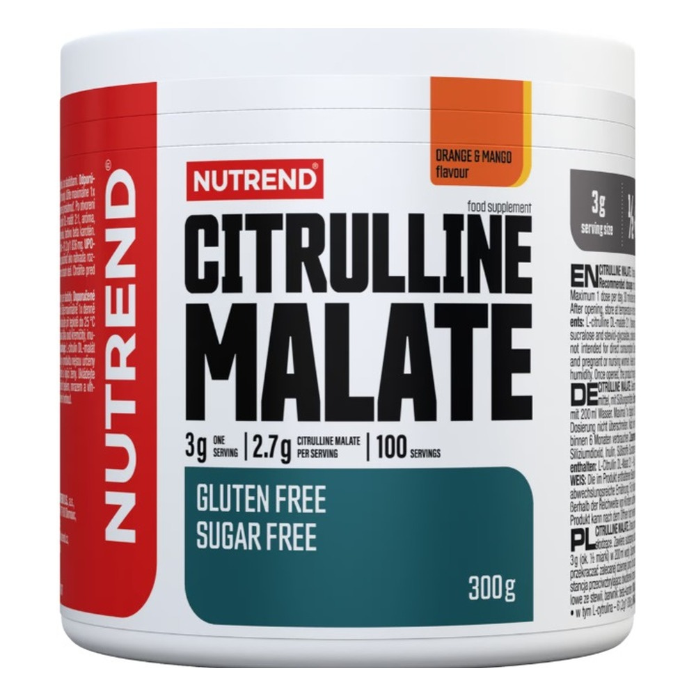 Nutrend Citrulline Malate Powder for a Pre-Workout Muscle Pump with Orange and Mango Flavor 300g