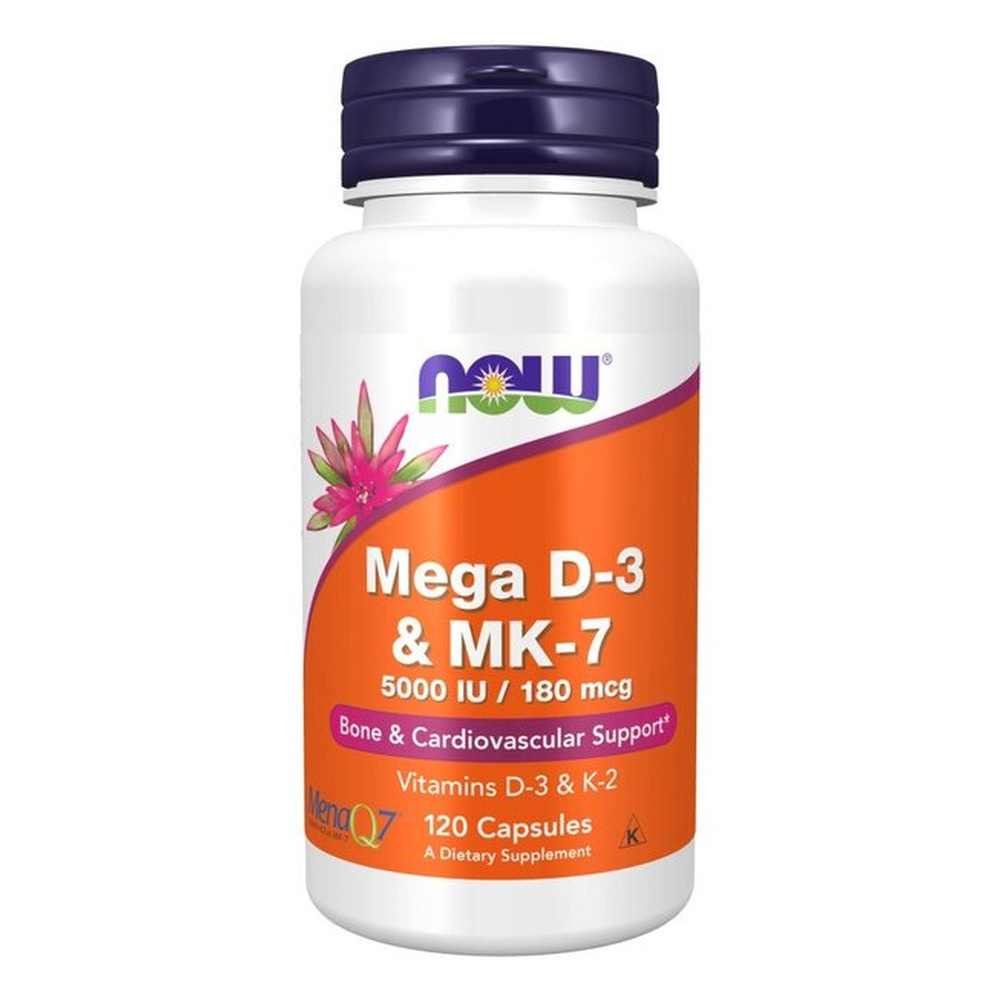 NOW Foods Mega D-3 and MK-7 For Healthy Bones and Cardiovascular System 120 Capsules