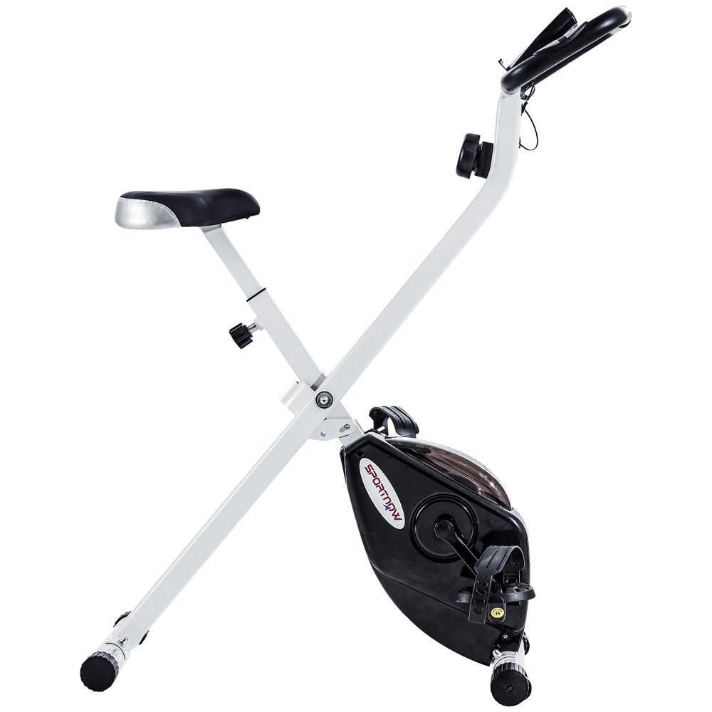 SPORTNOW Folding and Quiet Exercise Bike with 8-Level Magnetic Resistance and Heart Rate Sensor, for Home Gym, Black and White