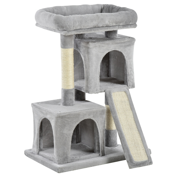 PawHut Cat Tree for Indoor Cats 81cm Cat Scratching Post Scratch Board Kitten Tower Climbing Frame Grey