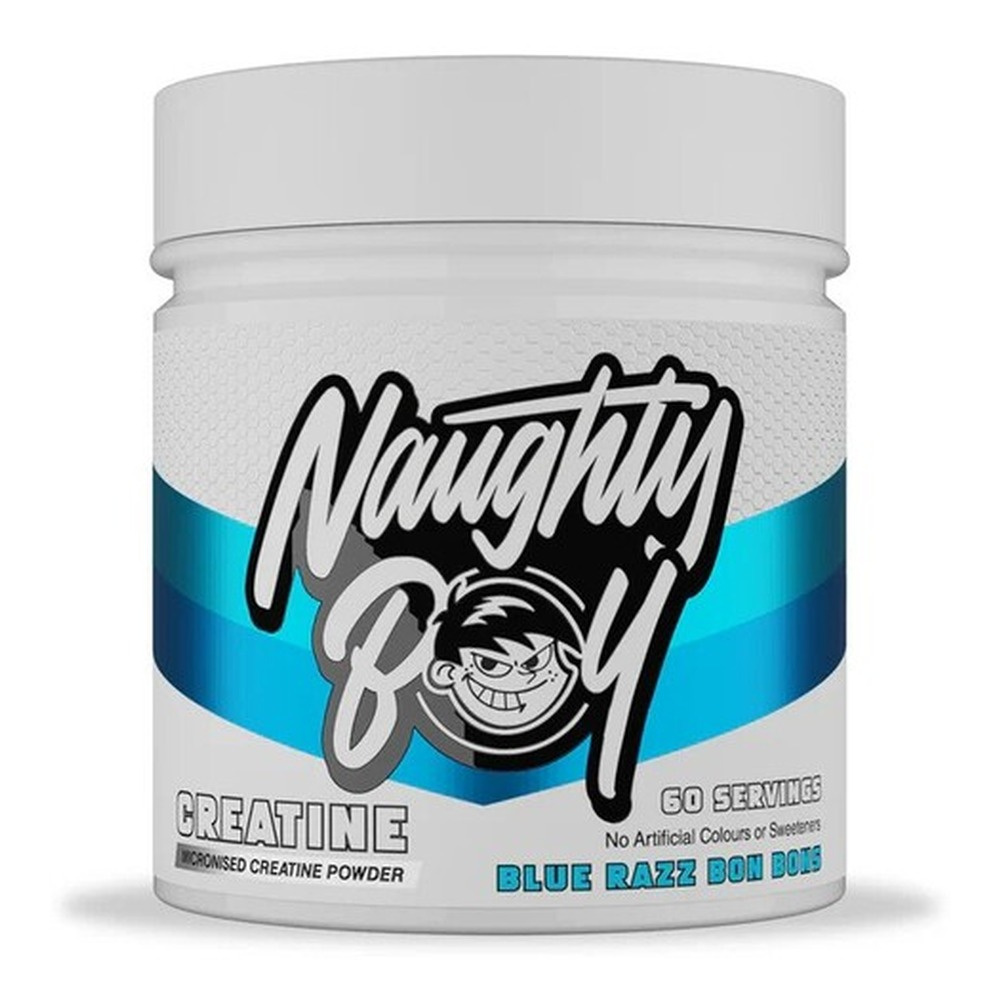 Naughty Boy Creatine Blue Razz Bon Bons Micronised Powder to Increase Endurance and Strength 300g