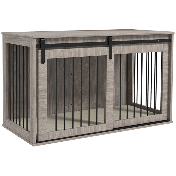 PawHut 46.46'' Dog Crate Furniture with Removable Cushion & Security Latch for Extra Large Dogs - Walnut Brown