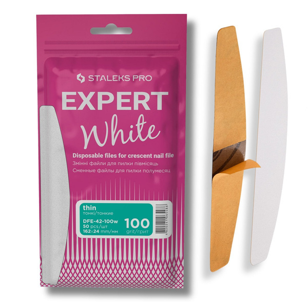 Staleks Pro Expert White Disposable Crescent Nail File Refills 100 Grit  DFE-42-100w 50pcs