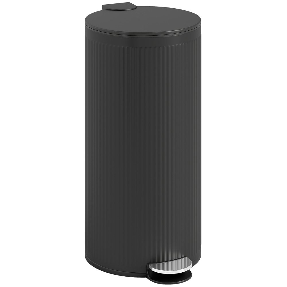 HOMCOM 30 Litre Pedal Kitchen Bin with Soft Close and Stay Open Lid, Rubbish Bin with Removable Inner Bucket for Kitchen, Office, Home, Black
